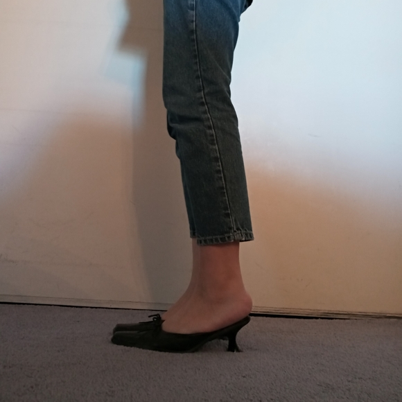 DONATED! Black Leather Kitten Heel Mules - Picture 3 of 8